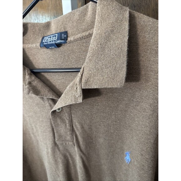 Polo Ralph Lauren Mens Polo Shirt Brown 2XB Cotton 2 Button Long Sleeve Pony - Picture 6 of 7